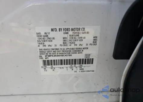 2017 Ford Edge Titanium из США, поврежденный, VIN 2FMPK4K88HBC42186